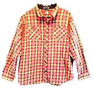 Junk Food Plaid Shirt Med Peace Sign Flannel Button Front Shirt Excellent